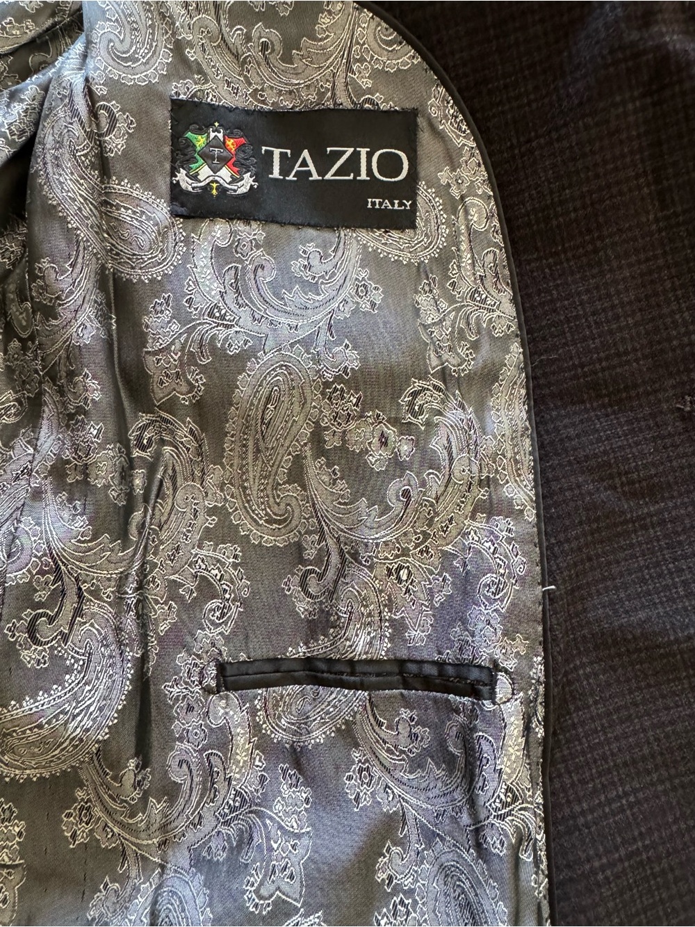 Tazio Italy Men's Brown Micro Check Sport Coat Blazer 46L Paisley Lined - Picture 11 of 15